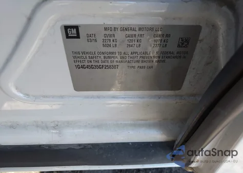 2016 Buick Lacrosse Sport Touring from USA, damaged, VIN 1G4G45G35GF258307